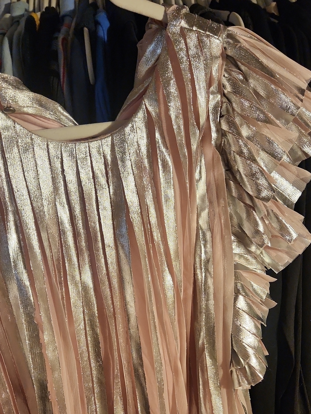 Anthro Pleated Pink Foil Top - Picture 4 of 7